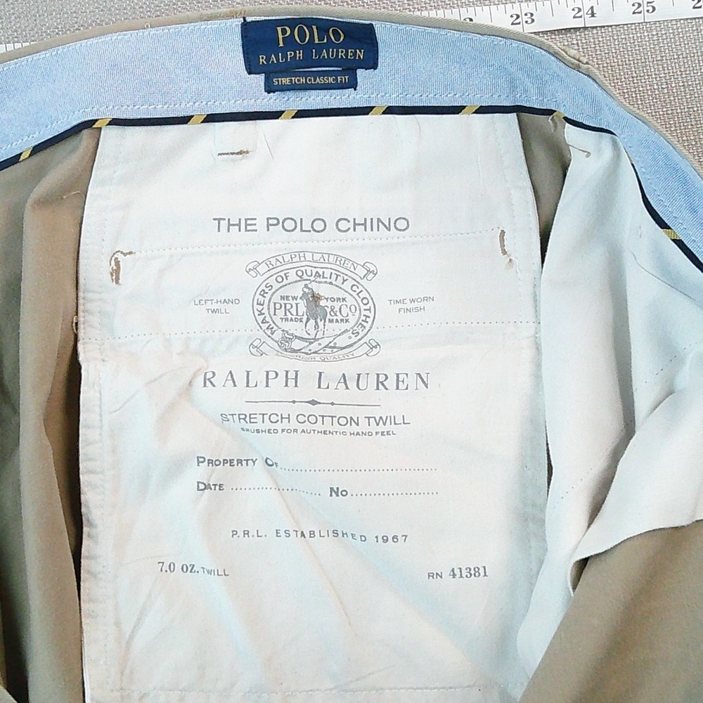 Polo Ralph Lauren Chino Pants Mens 44/30 Tan Khaki Stretch Classic Fit - Picture 9 of 9
